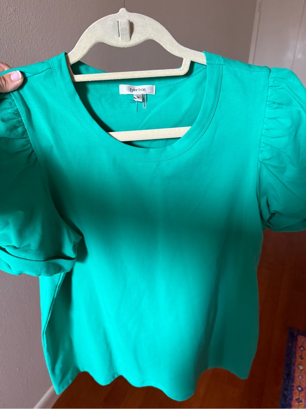 Tyler Boe Teal Puff Sleeve Crewneck Top